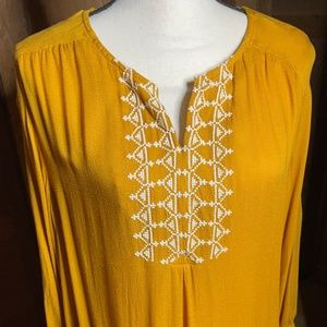 Daniel Rainn Golden Yellow Embroidered Peasant Blouse - Size L